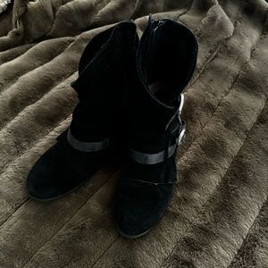 Miz Mooz Sydney Suede Buckled Ankle Boots-Black-Size 36